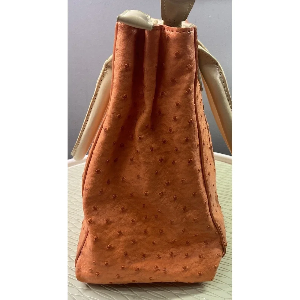 Original Spirit Women Faux Ostrich Leather Embossed Orange Handbag 10x11x4.5